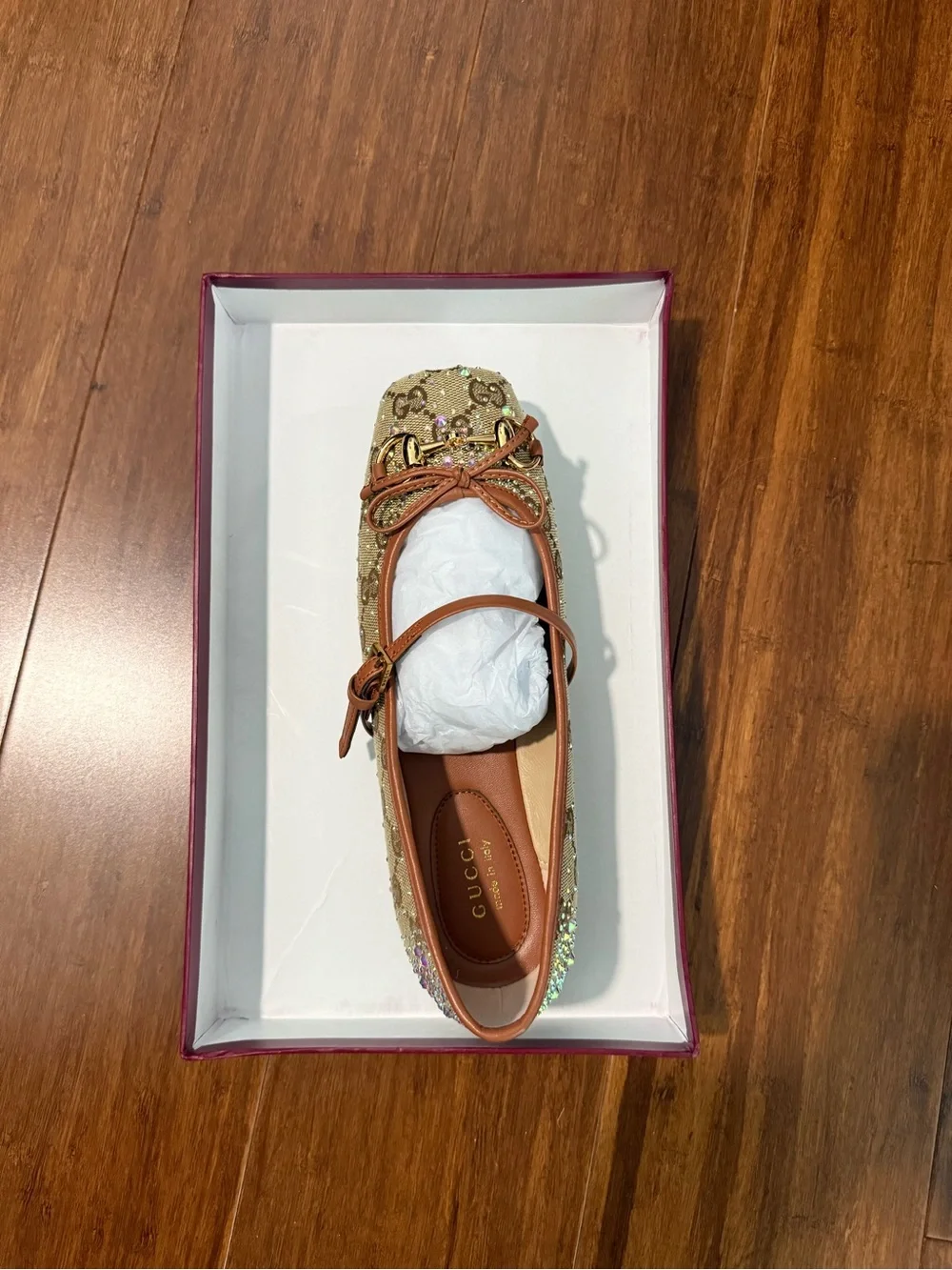 Gucci Gold GG Crystal-Embellished Leather-Trim Loafers - Picture 5 of 5